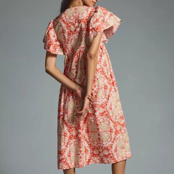 Maeve by Anthropologie 100% Cotton Printed Flutter Sleeve Babydoll Dress Size XS - Picture 4 of 13